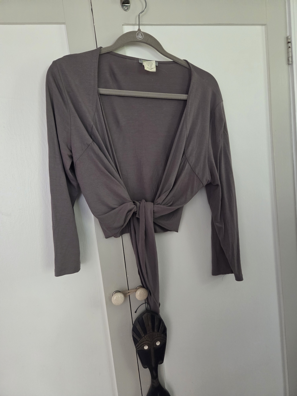 Cropped Tie-Front Long Sleeve Top - Dusty Taupe